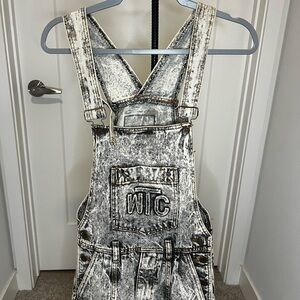 World Top Class WTC Black White Acid Wash Denim Overalls Adjustable